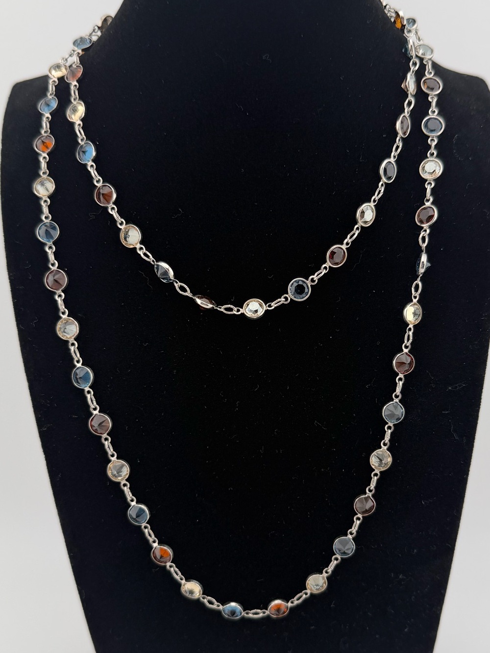 Touchstone Crystal by Swarovski Chanelle Endless Necklace Silver Montana Blue
